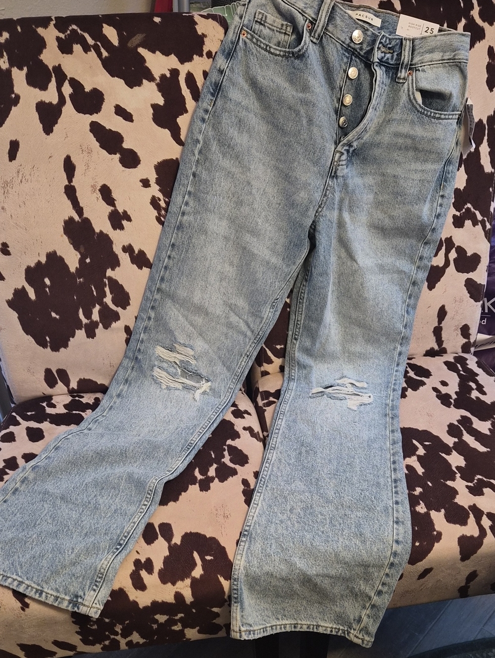 Light Blue Button-Fly Straight Leg Jeans